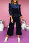 Solid Velvet Ruffled Two Piece Pants Set